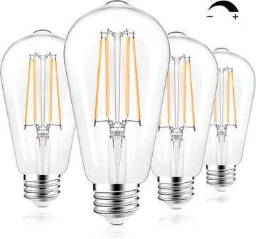 LED Light Bulbs Dimmable Vintage Edison Bulb, E26 LED Bulb 60W Equivalent 720 Lumens, Warm White 2700K, ST58 Antique (Pack Of 4)