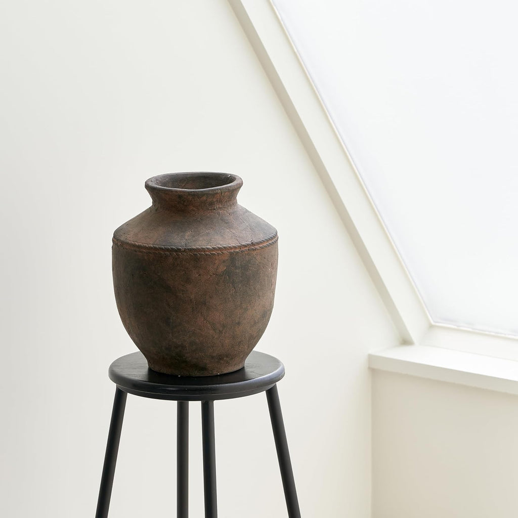 Ceramic Rustic Vase, 13.6" Tall Zen Style Terra Cotta Pitcher, Distressed Farmhouse Decor, Pottery Decorative Flower