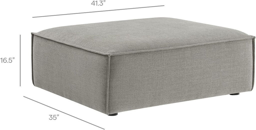 Restore Performance Fabric Upholstered 4-Piece Modular Sofa Set with Ottoman in Pewter - Low Profile Sectional Sofa