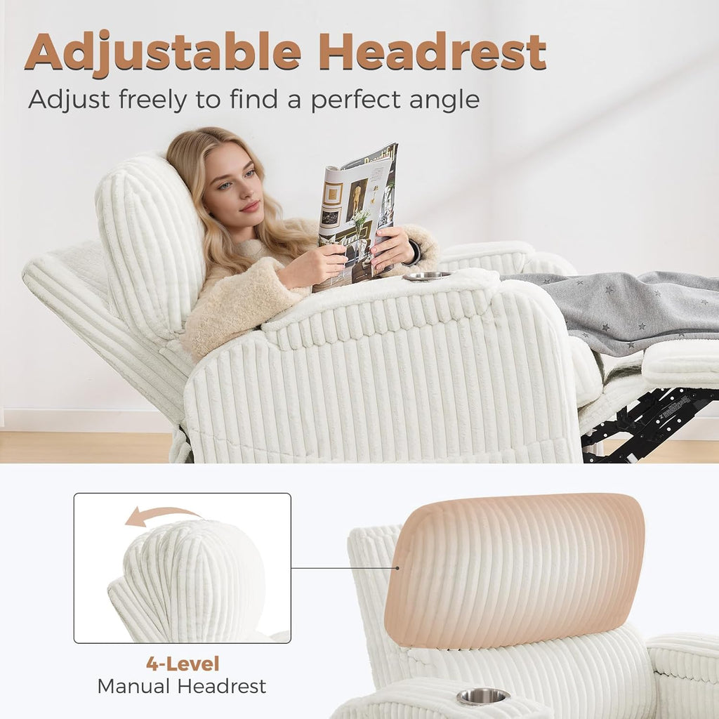 Power Nursery Recliner,26''Swivel Rocker Recliner,Adjustable Headrest,White | Extra Wide Recliner, Oversized