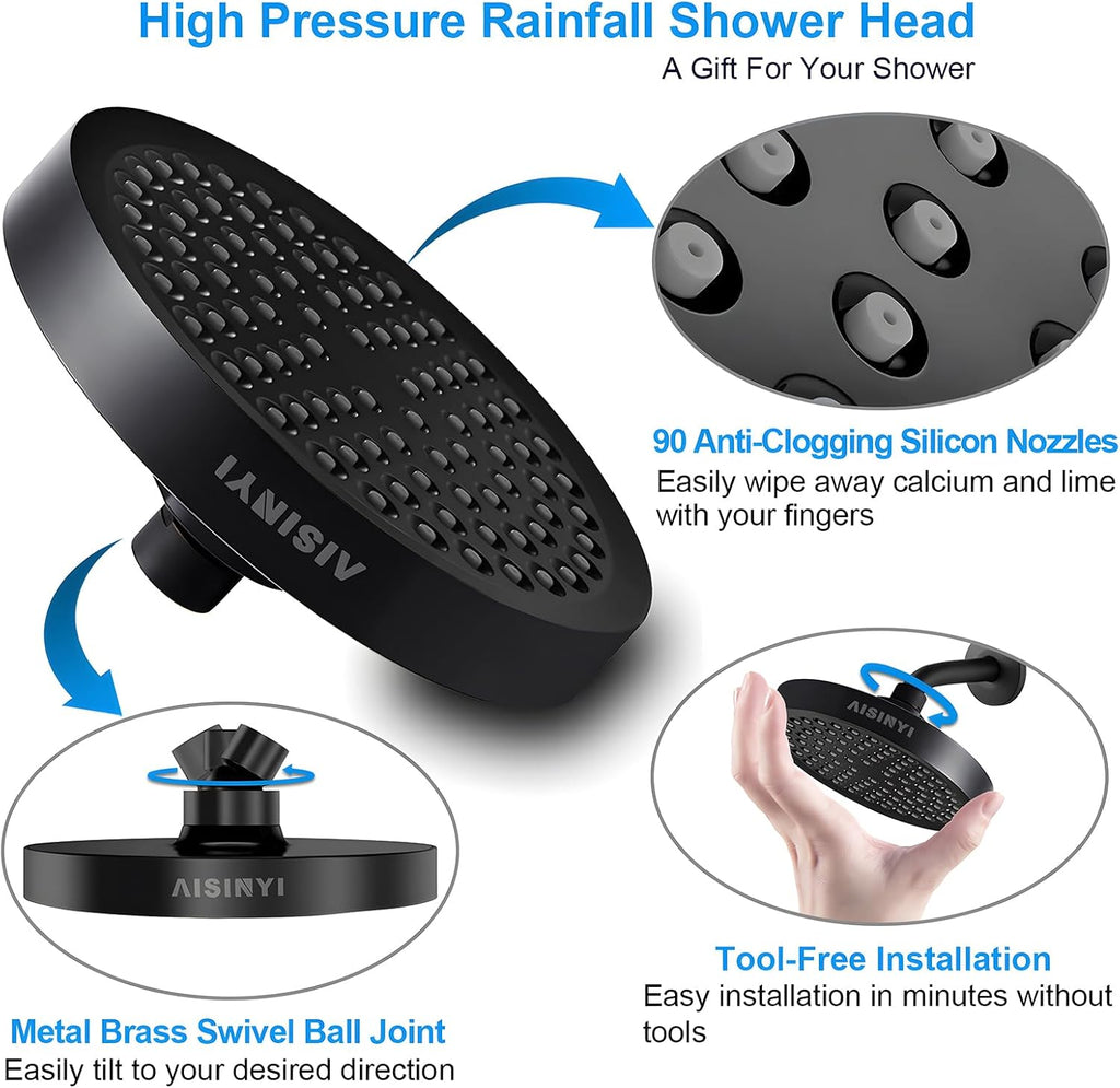 High Pressure Rainfall Shower Head, 6 Inches Luxury Modern Showerhead with Perfect Adjustable Replacement
