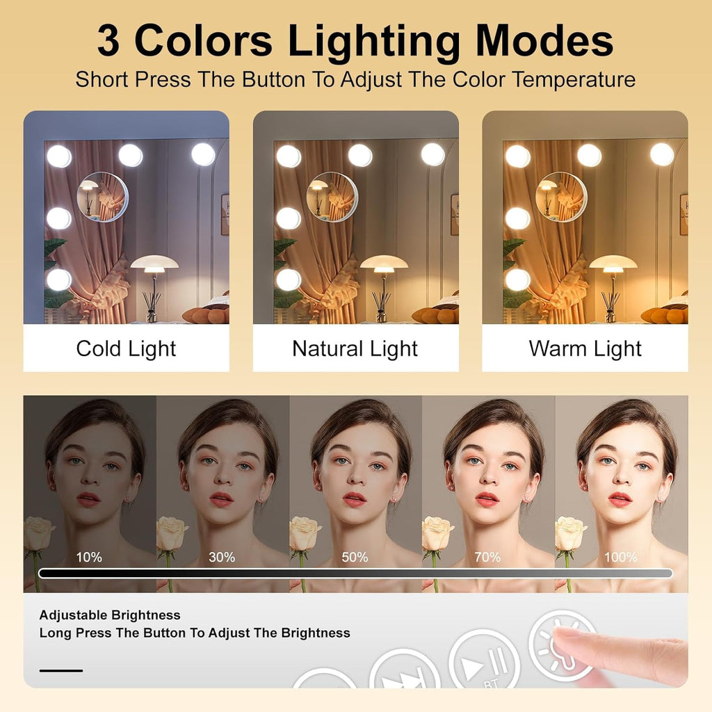32" x24” Hollywood Vanity Mirror with Lights - Makeup Mirror with 17 Dimmable LED Bulbs, 10X Magnification, Touch