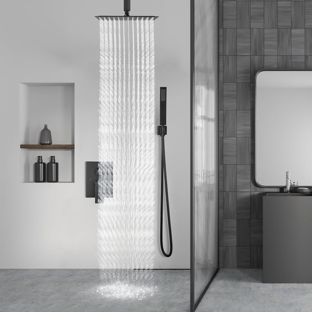 Ceiling Mount Shower System Rain Shower Head with Handheld Spray High Pressure Shower Faucet Set Rough-in Valve Shower