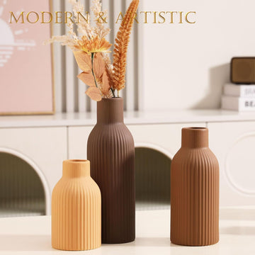 Ceramic Vase Set of 3 - Handcrafted Ceramic Vases Decor & Shelf - Modern Farmhouse Decor Decorative Objects for