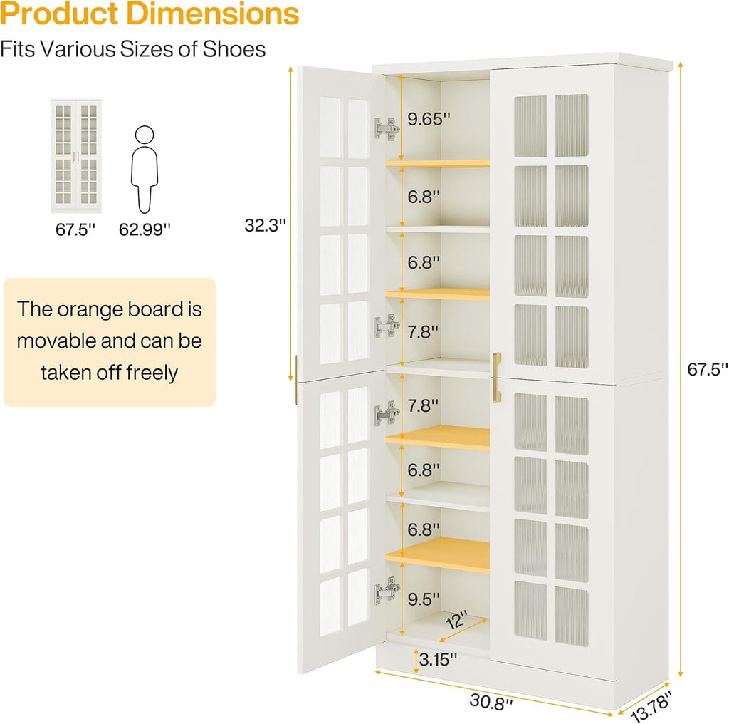 Tall Shoe Cabinet with Doors, 8-Tier Shoe Storage with Adjustable Shelves, Modern Shoe Organizer Shoe Rack Cabinet