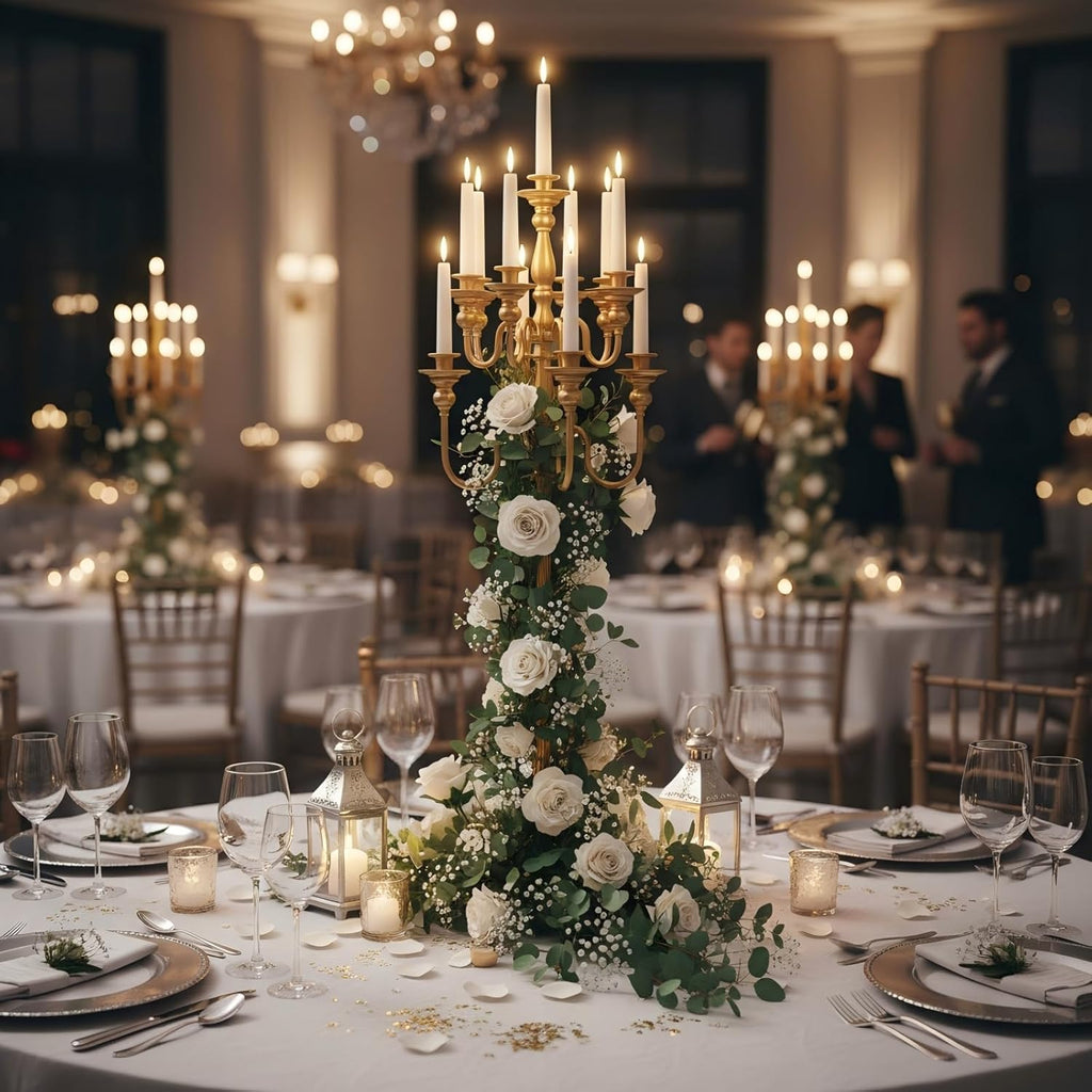 Gold Candelabra Centerpiece, 55'' Tall Floor Candle Holders, Metal 13 Arm Floor Candelabra Centerpiece Decorations
