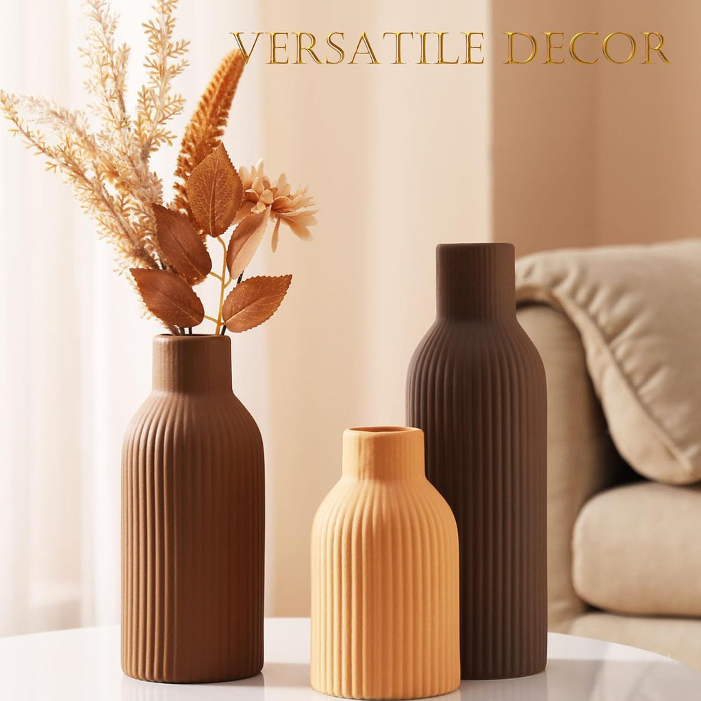 Ceramic Vase Set of 3 - Handcrafted Ceramic Vases Decor & Shelf - Modern Farmhouse Decor Decorative Objects for