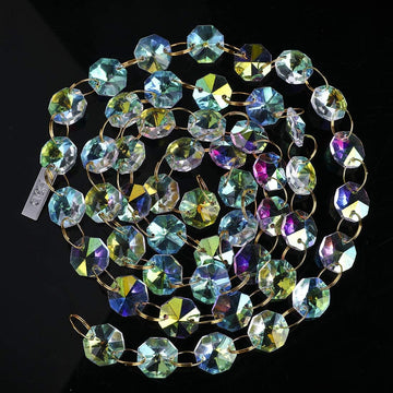 6FT AB Crystal Octagon Beaded Garland Chandelier Wedding Decor - AB Color Crystal Octagon Beaded Chain Garland Prisms