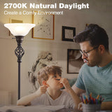 Torchiere Floor Lamp, LED Standing Reading Light with Glass Shade Corner Bedroom Home Office,Bulbs Included (Red Brown