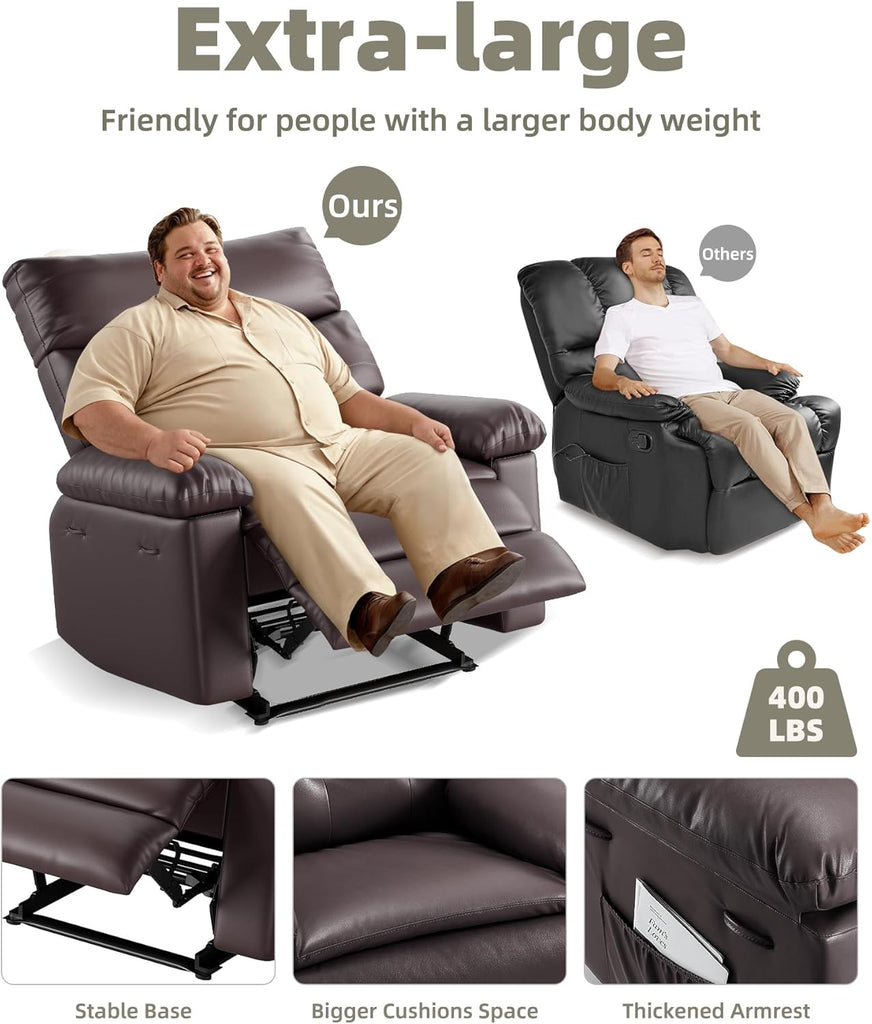 Oversized Recliner Chairs, Classic Manual Leather Recliner