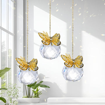 Crystal Suncatchers Gold Butterfly 40mm Crystal Prisms Ball Rainbow Maker with Chain for Window Hanging Decoratioin 3
