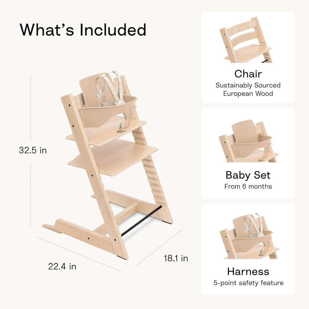 Tripp Trapp High Chair + Baby Set + Harness, Black