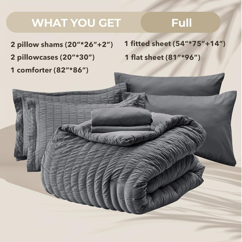 Comforter Sets Seersucker 7 Pieces, All Season Luxury Bed in a Bag, Bedding Set with Comforters, Sheets