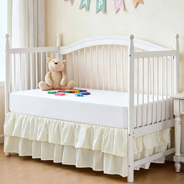 Ruffled Crib Bed Skirt, Beige, Soft Double Layer, 28"x 52"