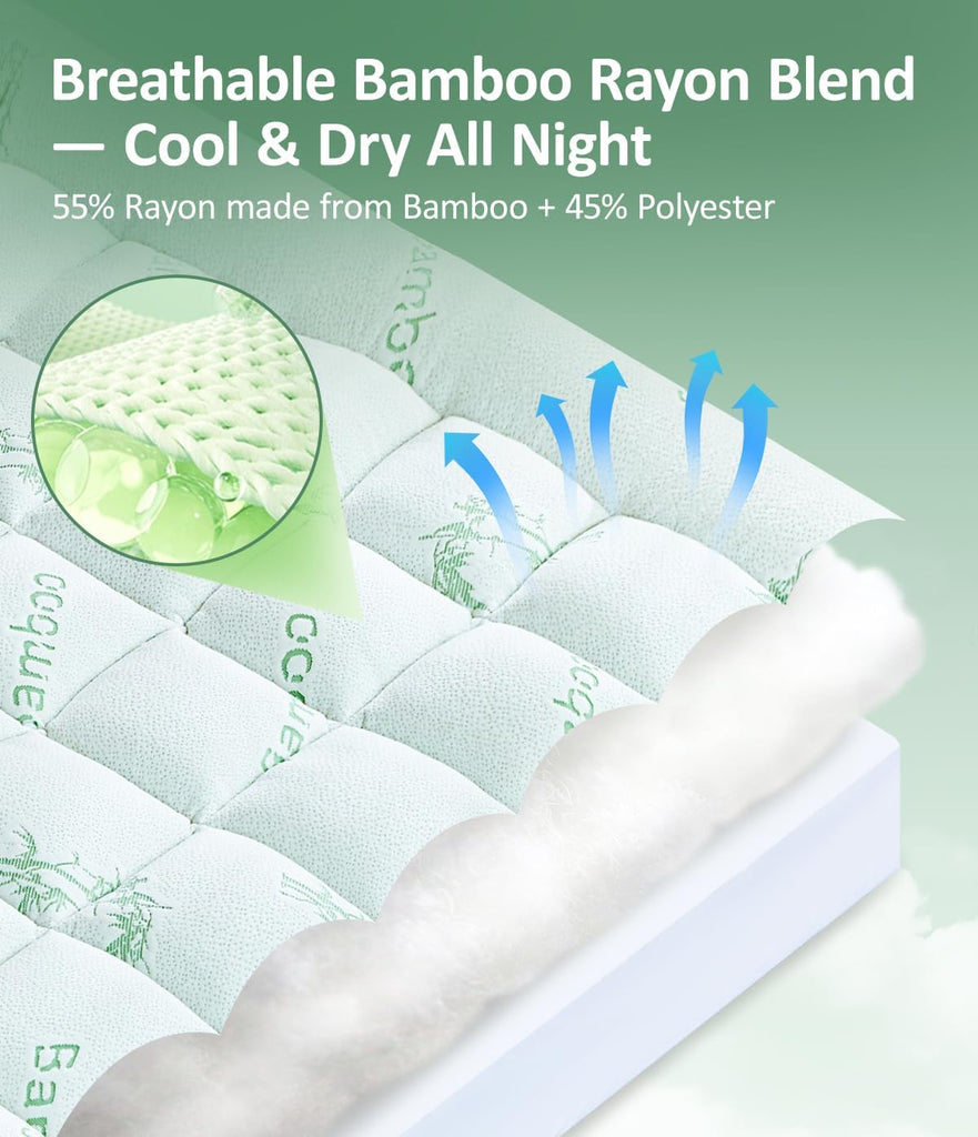 Ultra Soft Mattress Topper King - Cooling Mattress Topper with Rayon Made from Bamboo Cover - 1000GSM Plush Pillow
