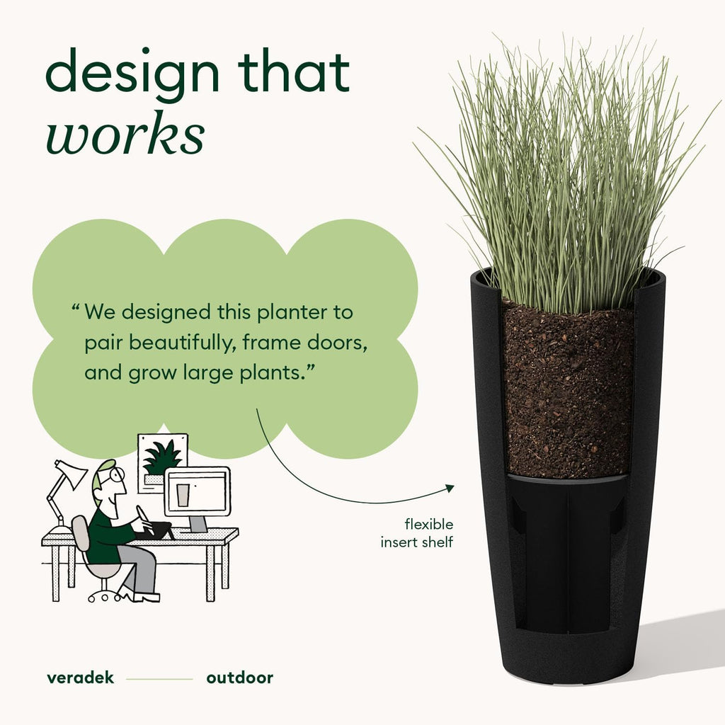 Mason Series Vega Planter - Tall Round Outdoor Planter with Shelf | Made From a Durable Plastic-Stone Composite
