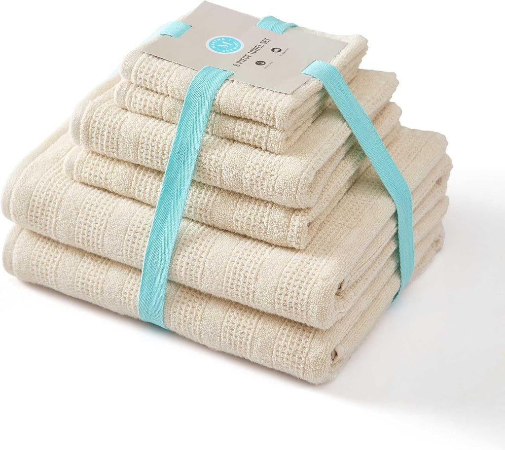 Bath Towels, Soft & Absorbent 100% Cotton Towels, Solid 500 GSM, 6-Piece Bathroom Towel Set with Textured Weave