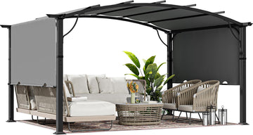 10' x13' Outdoor Arched Patio Pergola, Outdoor Retractable Pergola with Sun Shade Canopy