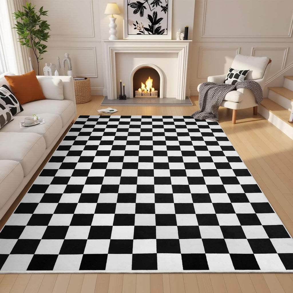 Black and White Checkered Rug, 5x7 Soft Area Rugs