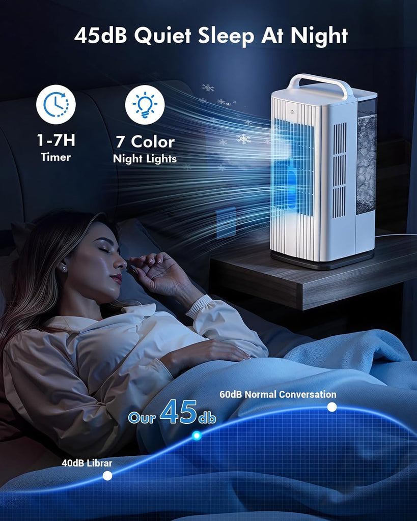 4-in-1 Portable Air Conditioners: 1700ml Tank Mini Air Conditioner with 120° Oscillating 16.5ft Remote