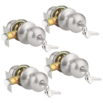 Entry Door Knobs with Lock and Same Keys, Brushed Nickel Keyed Aliked Entry Door Lock Sets for Exterior & Interior