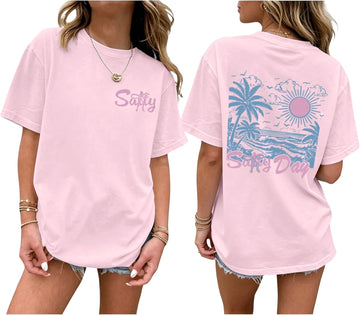 Beach Graphic Shirts for Teens Cute Hawaiian Shirts for Teen Girls Summer Tropical Salty Beachy Aesthetic Tee Tops