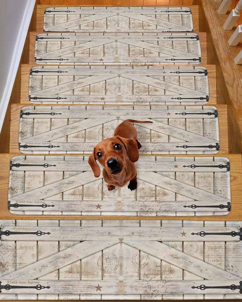 Vintage Wood Grain Stair Treads for Wooden Steps Indoor, Non-Slip Stair Treads Carpet Peel & Stick Self-Adhesive