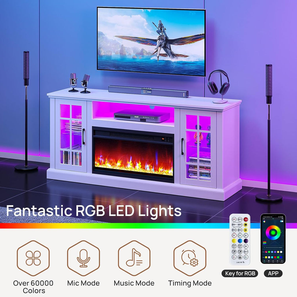 Fireplace TV Stand with Led and Power Outlets