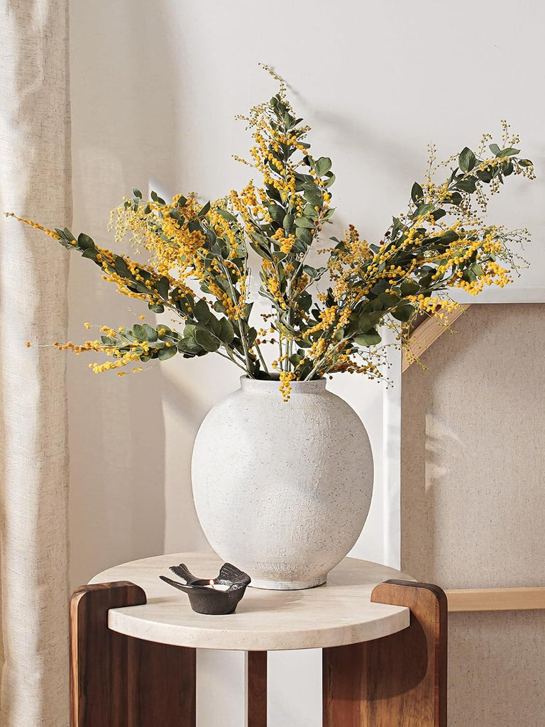 Large White Ceramic Vase - 9.8 Inch Rustic Farmhouse Flower Vase