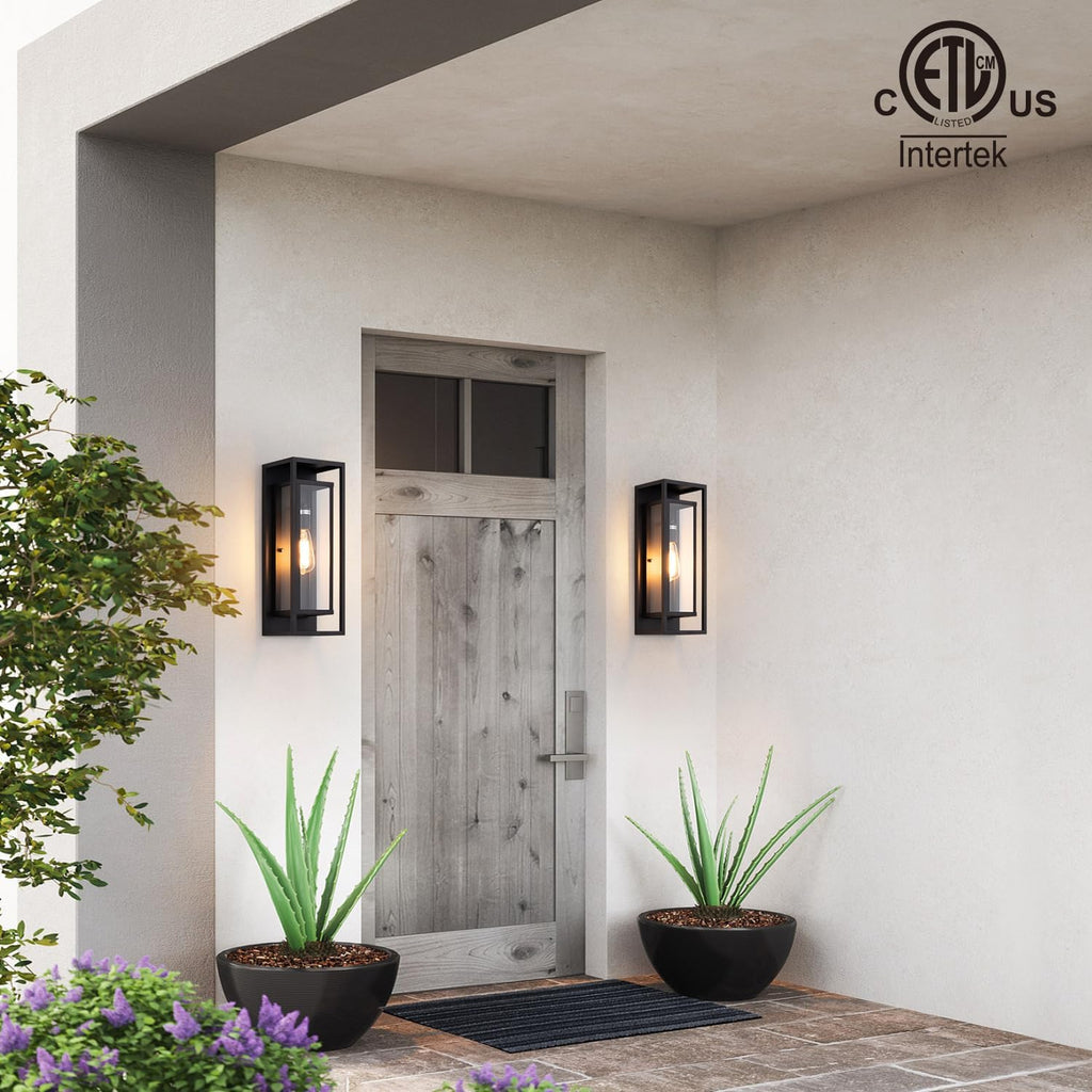 18" Classic Outdoor Wall Sconce 1 Light in Matte Black Rectangular Metal Frame and Clear Glass Shade Waterproof Porch