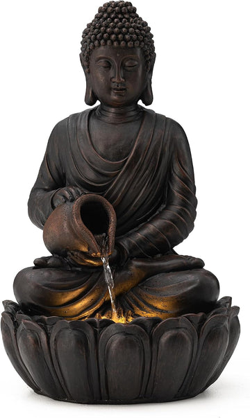 Buddha Fountain Outdoor 2 Tier Zen Style Buddha Water Fountains with Pump & LED Light, Buddha Fountains