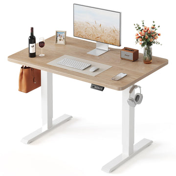 40 x 24 Inchs Electric Standing Desk, Height Adjustable, Sit Stand Up, Computer Office Desk with Splice Board, White