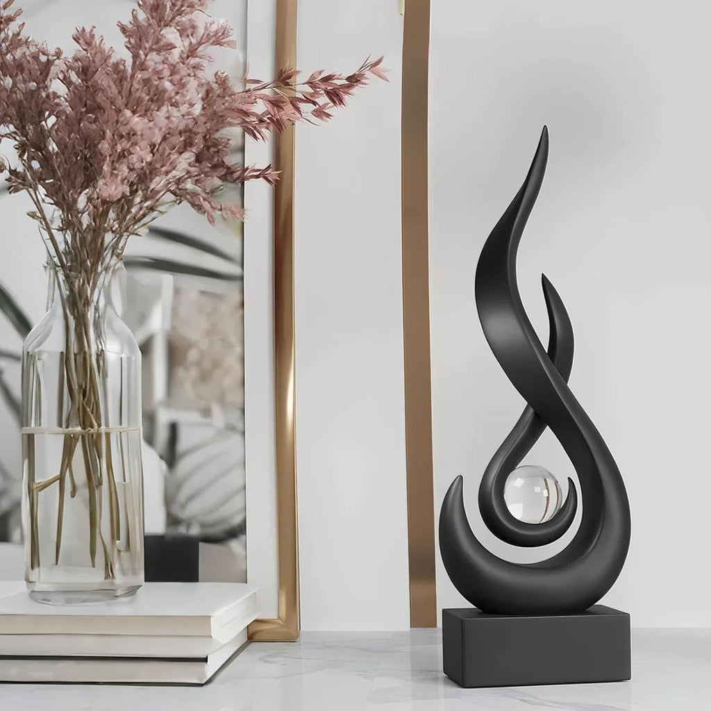 Flame Sculpture Decor Flame Statue with Glass Ball Resin Abstract Art Figurines Centerpiece Sculpture Decor Living
