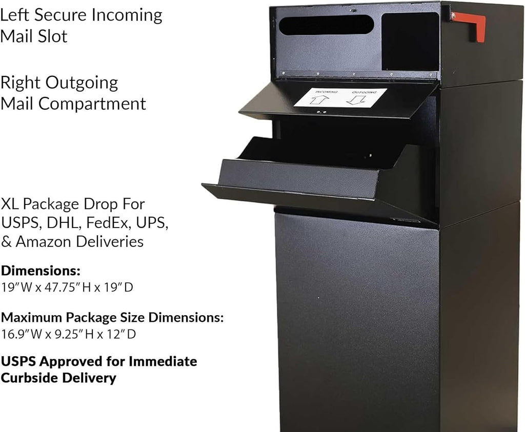 Full Service Vault DVCS0015 Secure Curbside Mailbox/Package Drop with Locking Letterbox (Black)