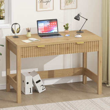 39 Inch Small Fluted Computer Desk with 2 Drawers