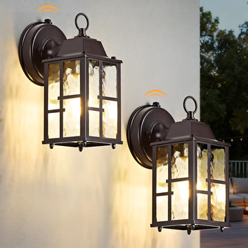 2-Pack Dusk to Dawn Outdoor Wall Lights, Weatherproof Exterior Lighting Fixture Wall Mount, Aluminum Ripple Glass