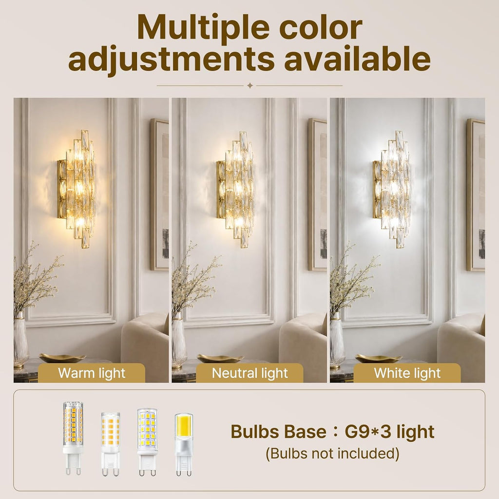 Crystal Wall Sconces Modern Gold Luxury Sconce Wall Light Fixtures Mid-Century Elegant Bling Wall Lamp for Living