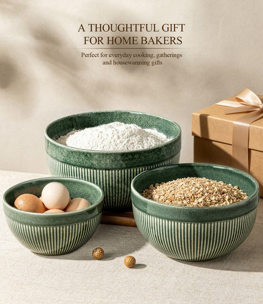 Ceramic Mixing Bowls Set of 3, Stoneware Nesting Serving Bowls, | 45/90/150 oz For Prep, Baking, Serving, Gift