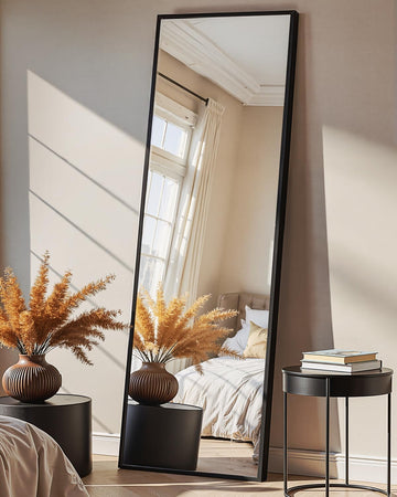 Full Length Floor Mirror 56"x15", Standing Mirror with Aluminum Frame, Large Body Mirror , Black