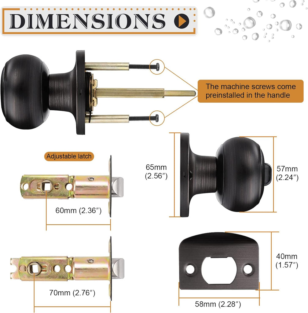 Privacy Door Knob Door Handles, Interior Door Knobs Bathroom, Oil Rubbed Bronze, 6 Pack