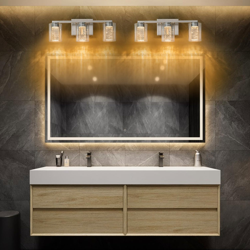 3-Light Brushed Nickel Vanity Light with 3 Color Modes (3000K/4000K/6000K), Eye Protection LED Bathroom Light