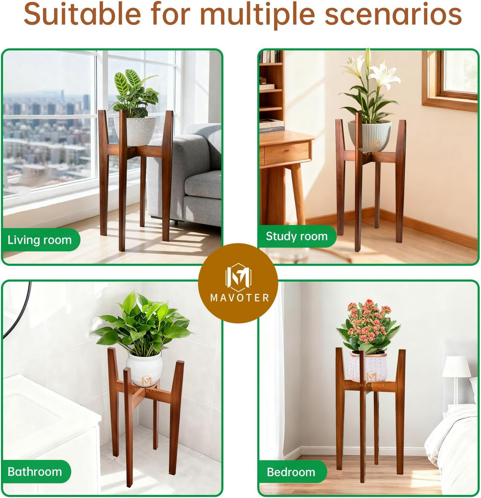 24" Tall Wood Plant Stand Indoor, Corner Flower Pot Plants Holder Outdoor | Sturdy, Modern Mid Century