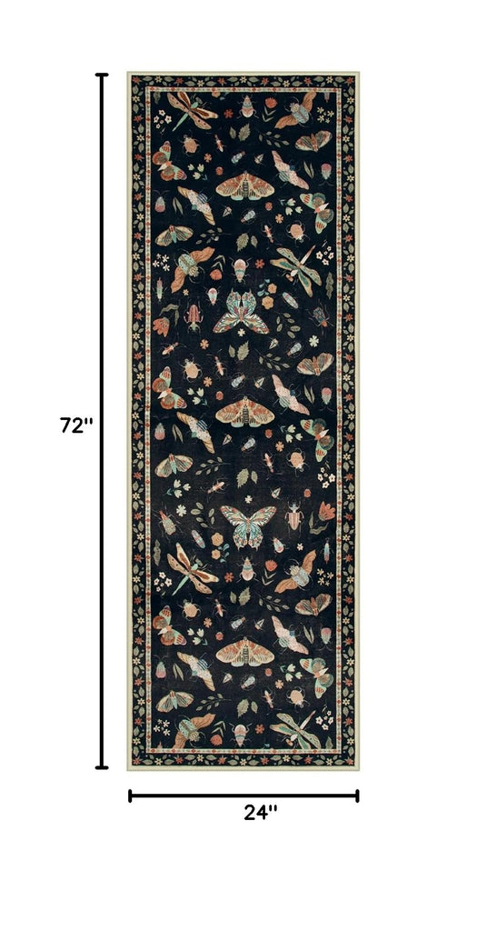 Insect Washable Entryway Runner Rug 2x6, Botanical Bug Hallway Rug