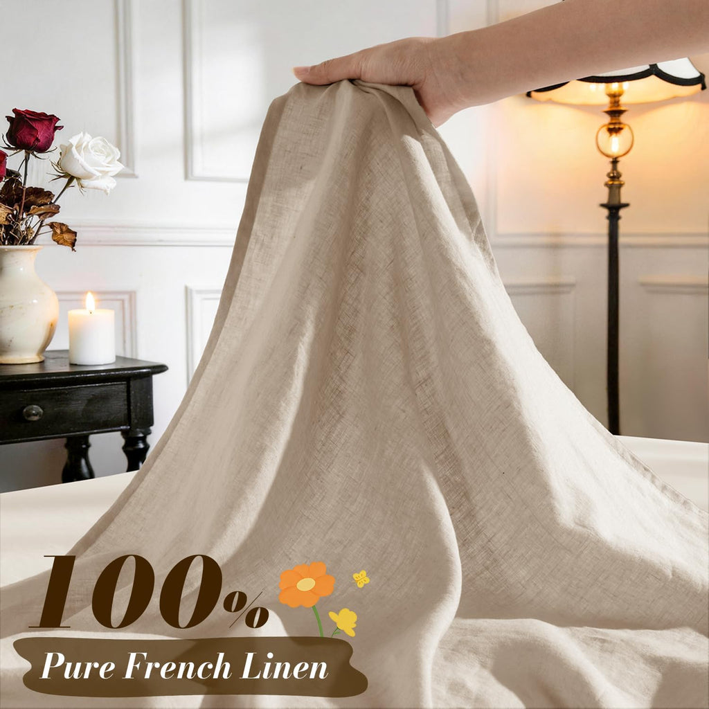 100% French Linen King Sheets Set,Natural Flax Bedding