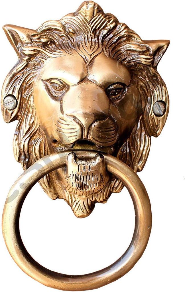 6.75" Inches Brass Lion Face Door Knocker - Door Decor | Home Decor