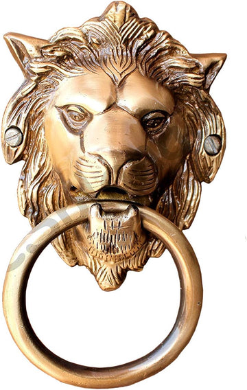 6.75" Inches Brass Lion Face Door Knocker - Door Decor | Home Decor