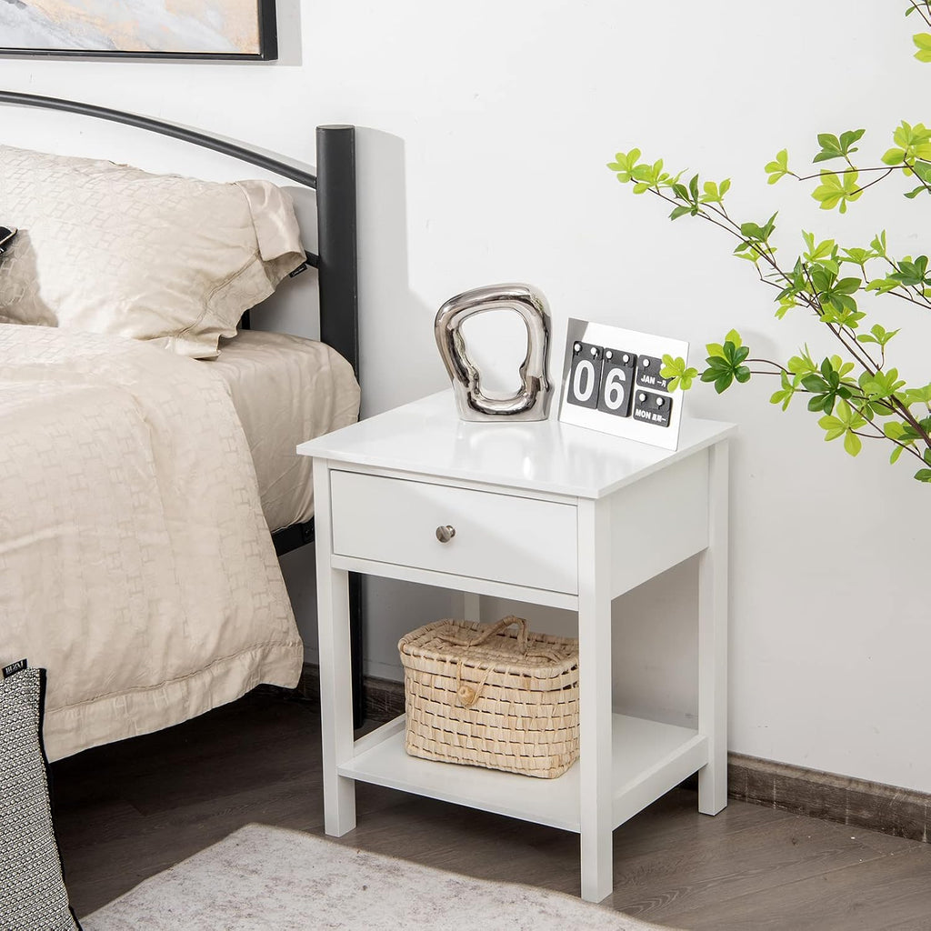 Nightstand Set of 2, Wood End Table with Drawer and Open Shelf, Night Stand , 2-Tier Bedside Table Bedroom Dorm, Easy