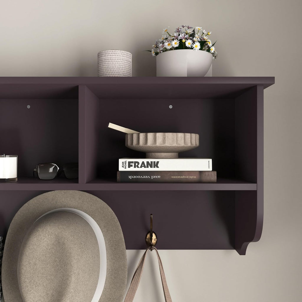 38" Coat Rack Wall Mount with Shelf, Wall Mounted Coat Rack with 3 Storage Cubbies and 4 Dual Hooks,Wooden Mudroom
