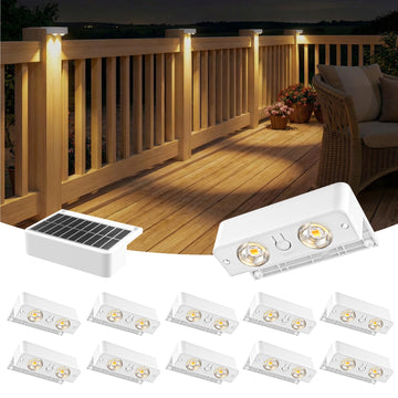 Solar Deck Lights Outdoor 12 Pack, Bright Solar Fence Lights with Lens, 3 Color Modes IP65 Waterproof Large Size Step