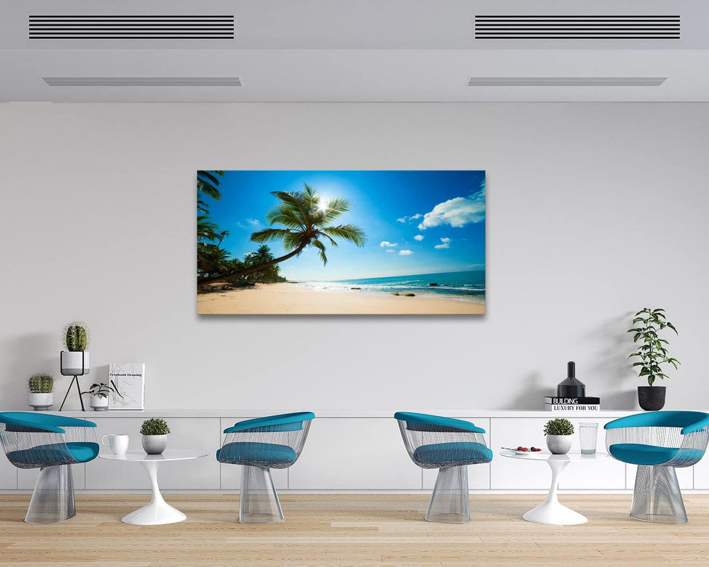 ARX0662 Large Canvas Wall Art Summer Ocean Waves Prints Coconut Trees Beach Seascape Painting Hawaii Sea Nature